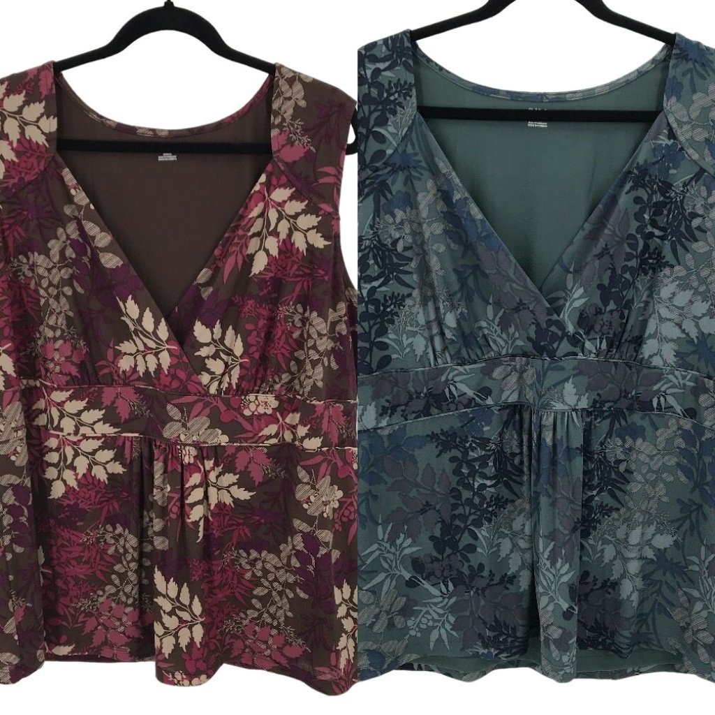 A.N.A. Womens Bundle Of Two Floral V Neck Lined Sleeveless Pullover Blouses 2x